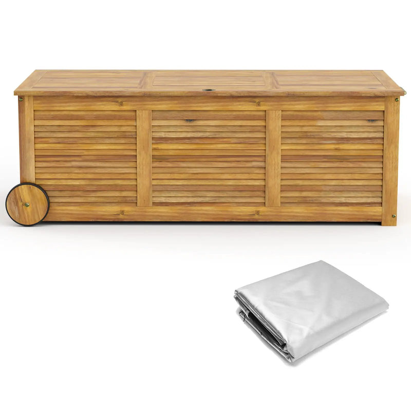 Rolling Patio Wooden Deck Box with 2 Wheels and Side Handle for Outdoor by DirectDeals