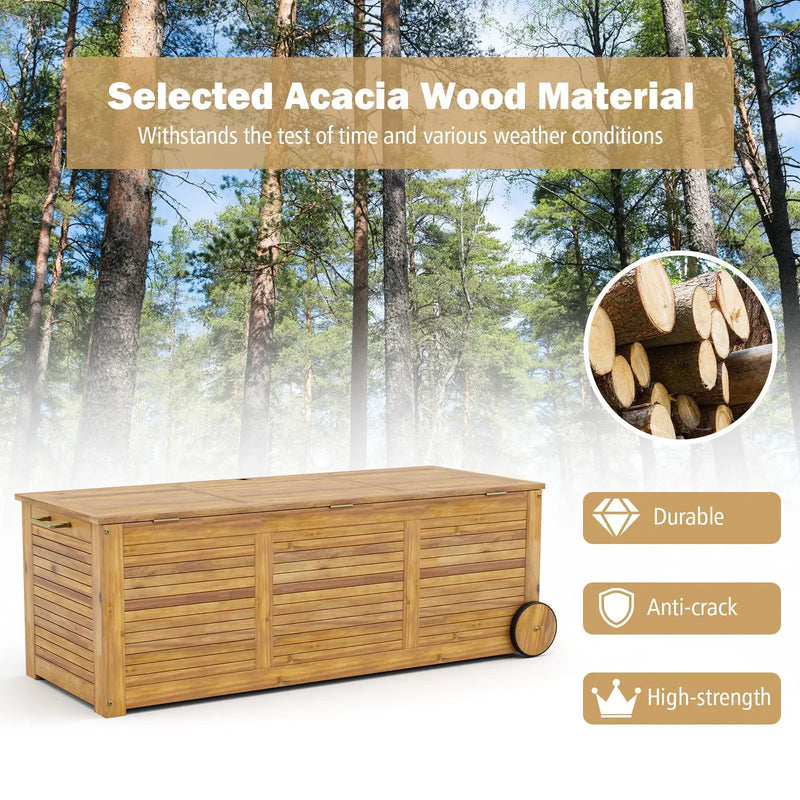Rolling Patio Wooden Deck Box with 2 Wheels and Side Handle for Outdoor by DirectDeals