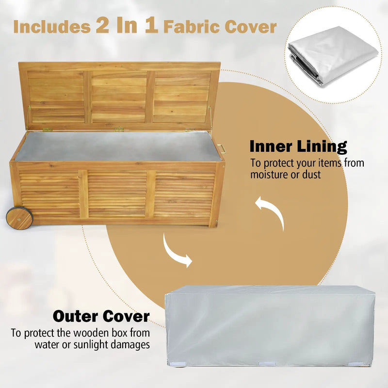 Rolling Patio Wooden Deck Box with 2 Wheels and Side Handle for Outdoor by DirectDeals