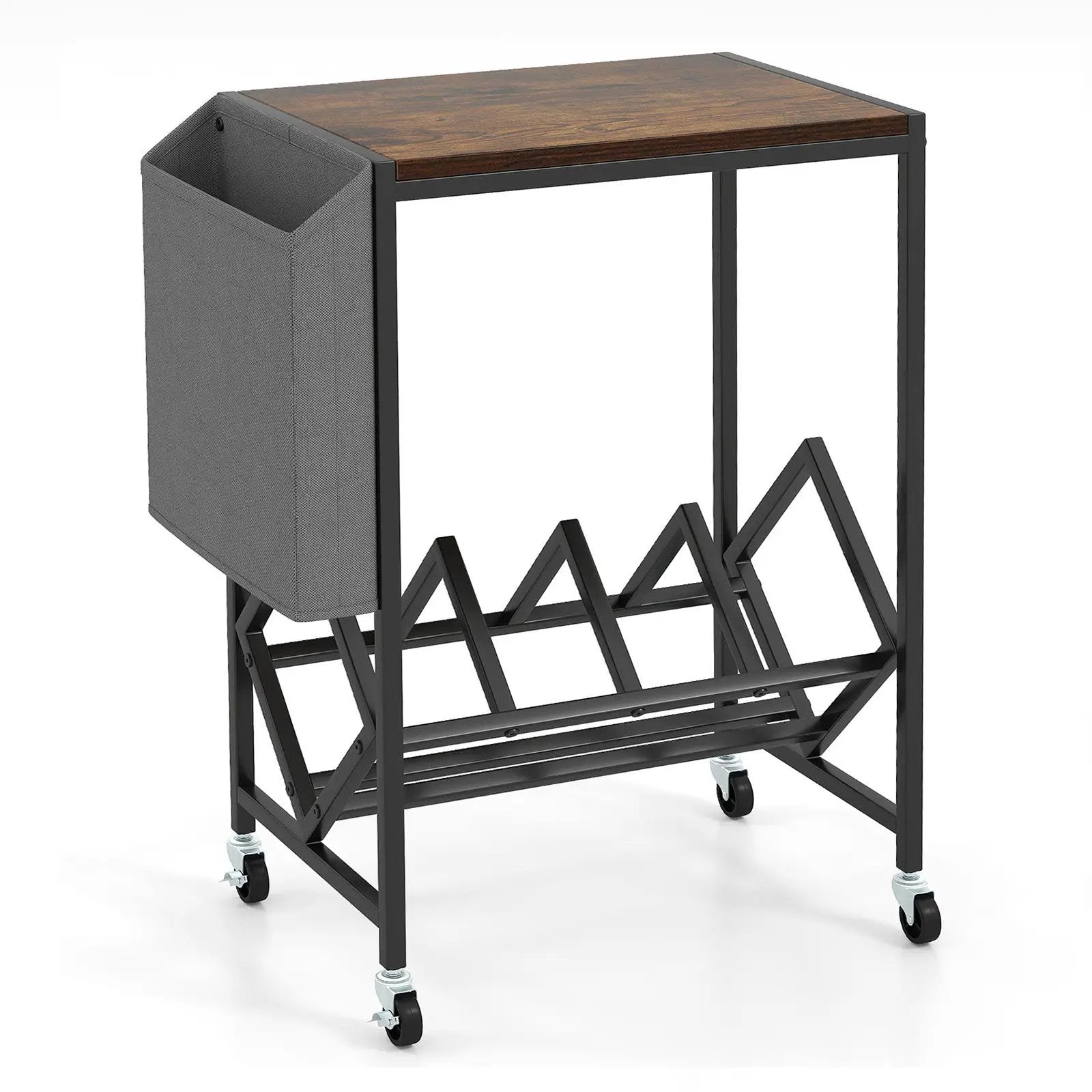 Rolling Record Player Stand 2-Tier with Vinyl Storage and Magazine Holder Bag by DirectDeals