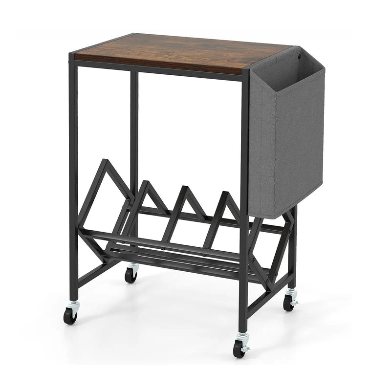 Rolling Record Player Stand 2-Tier with Vinyl Storage and Magazine Holder Bag by DirectDeals