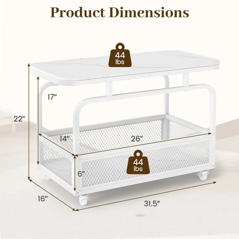 Rolling Side Table with Faux Marble Top and Storage Basket by DirectDeals