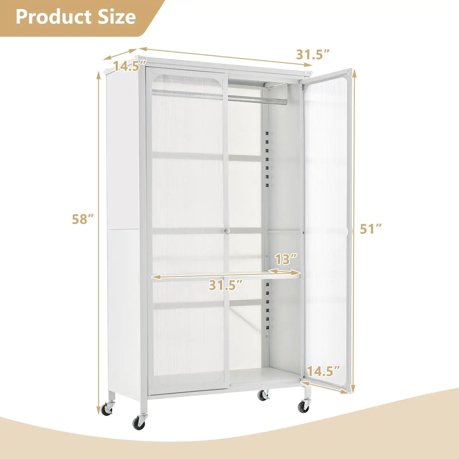 Rolling Storage Armoire Closet with Hanging Rod and Adjustable Shelf-White by DirectDeals