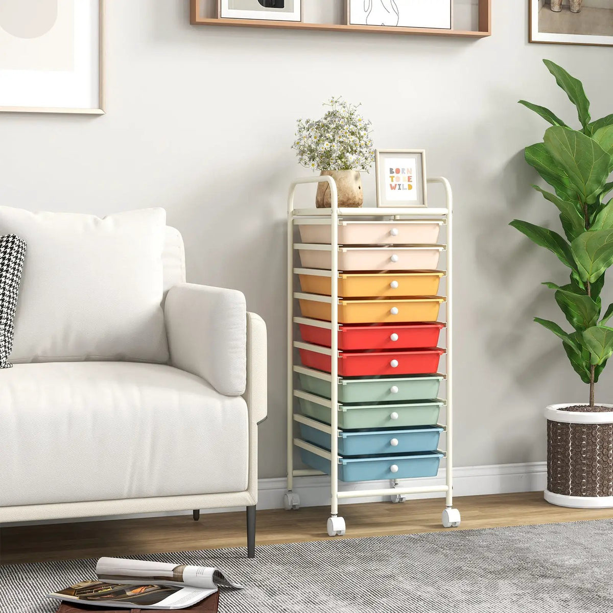 10 Drawer Rolling Storage Cart Organizer with 4 Universal Casters by DirectDeals