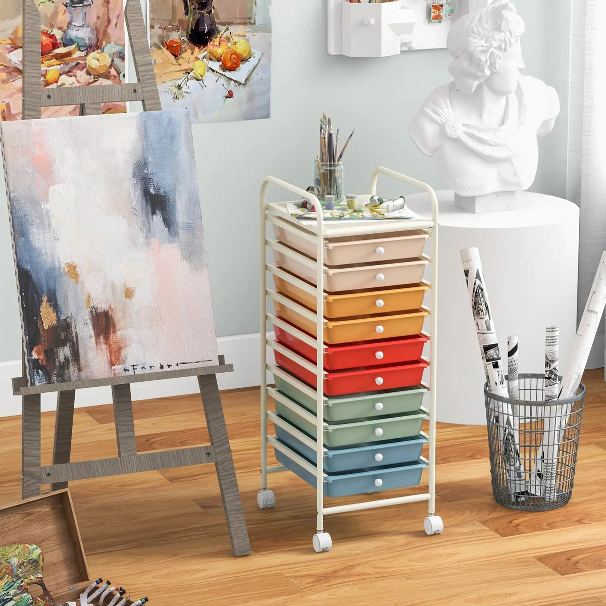 10 Drawer Rolling Storage Cart Organizer with 4 Universal Casters by DirectDeals