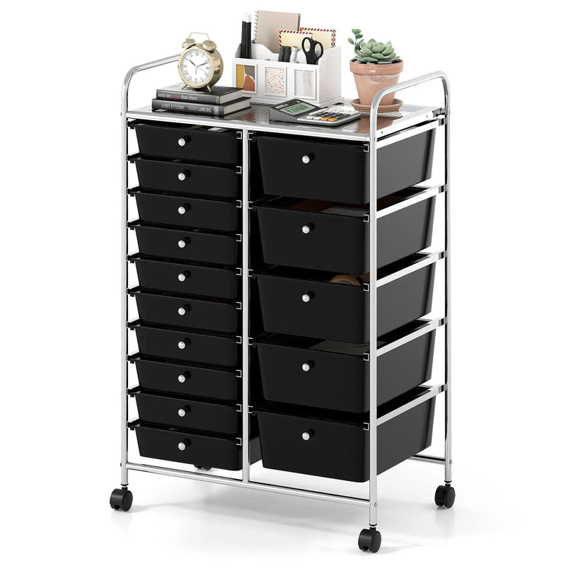 Rolling Storage Cart 15-Drawer Trolley with Chrome Plated Metal Frame by DirectDeals