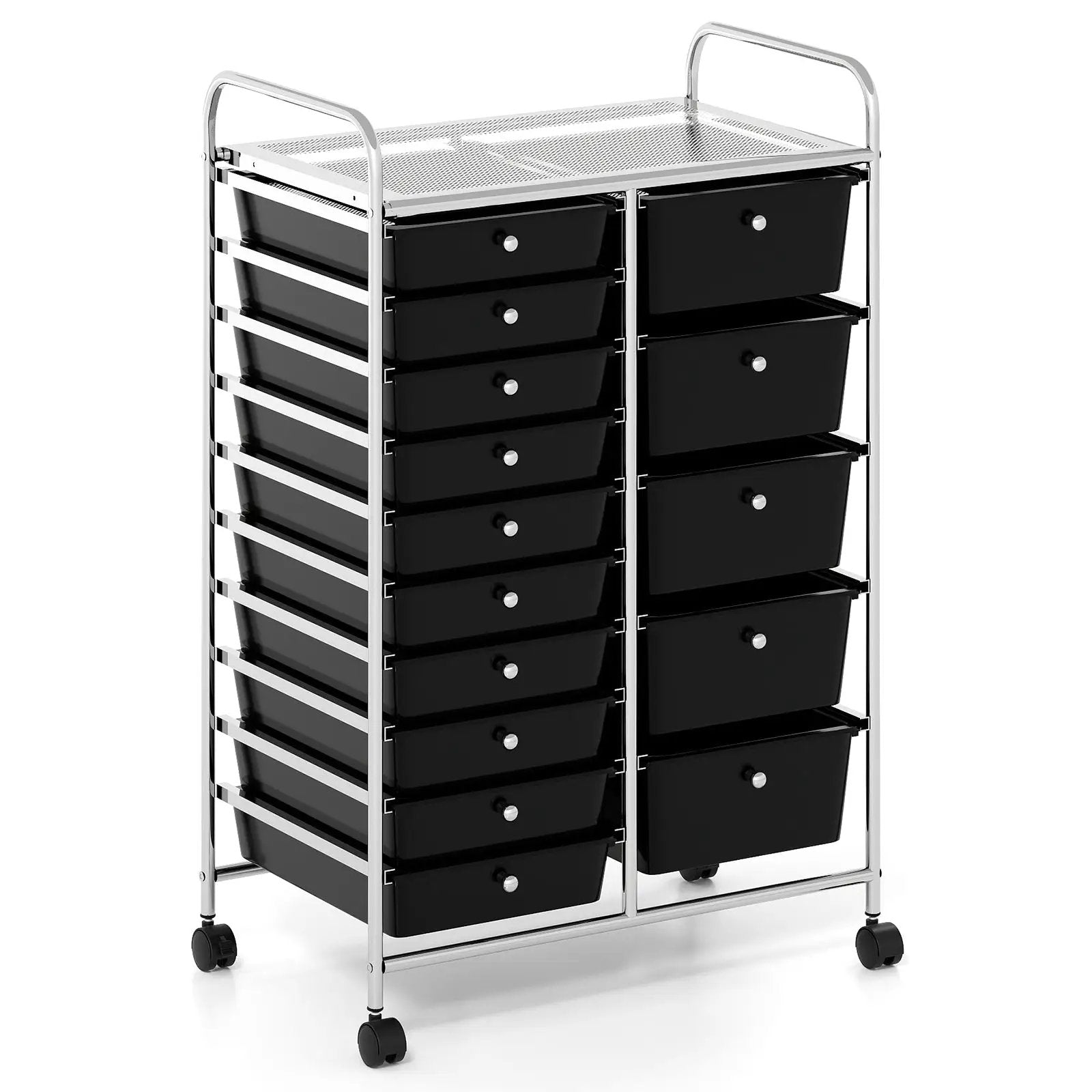 Rolling Storage Cart 15-Drawer Trolley with Chrome Plated Metal Frame by DirectDeals