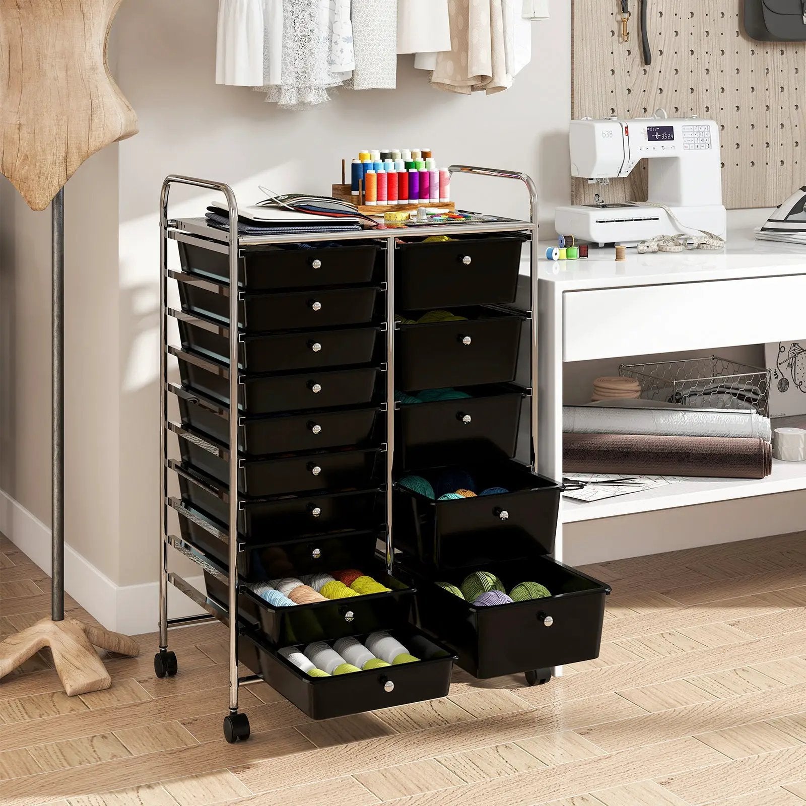Rolling Storage Cart 15-Drawer Trolley with Chrome Plated Metal Frame by DirectDeals