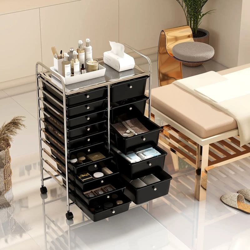 Rolling Storage Cart 15-Drawer Trolley with Chrome Plated Metal Frame by DirectDeals