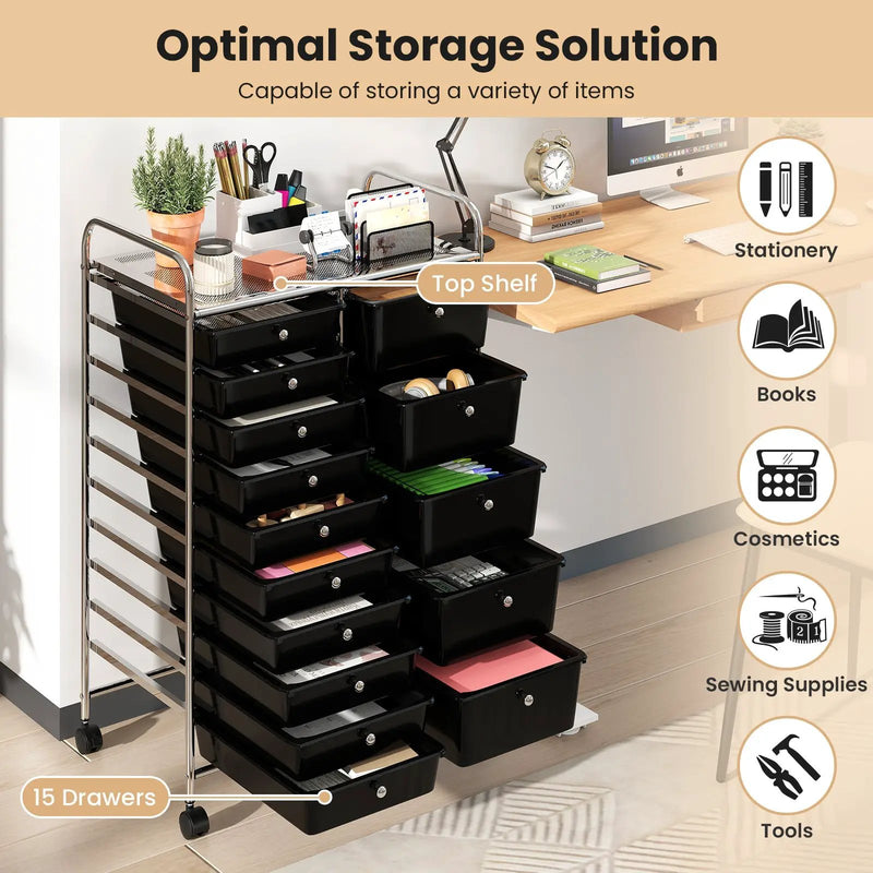 Rolling Storage Cart 15-Drawer Trolley with Chrome Plated Metal Frame by DirectDeals
