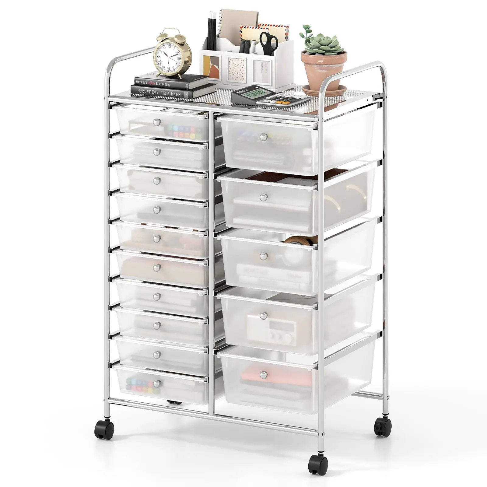 Rolling Storage Cart 15-Drawer Trolley with Chrome Plated Metal Frame by DirectDeals