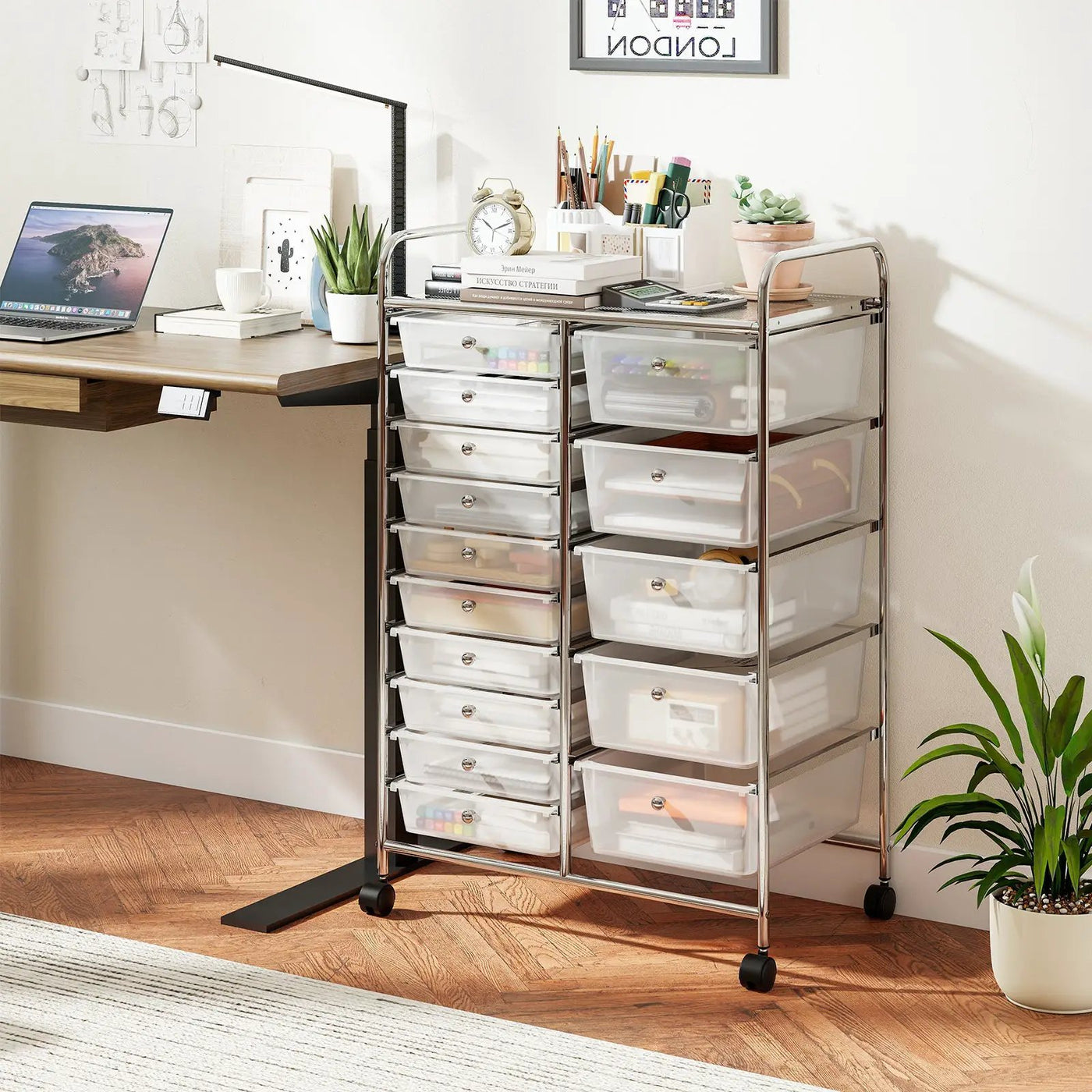 Rolling Storage Cart 15-Drawer Trolley with Chrome Plated Metal Frame by DirectDeals