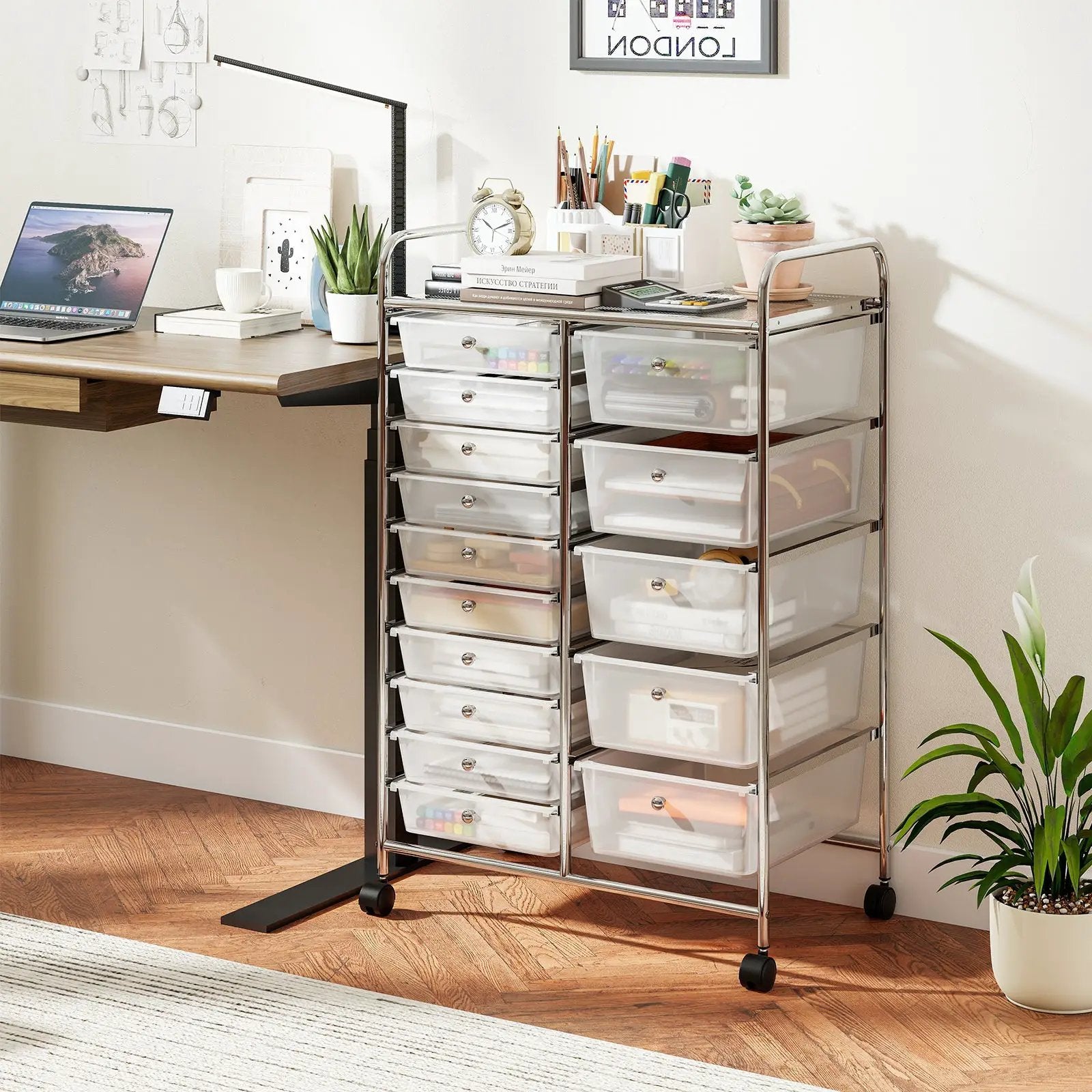 Rolling Storage Cart 15-Drawer Trolley with Chrome Plated Metal Frame by DirectDeals