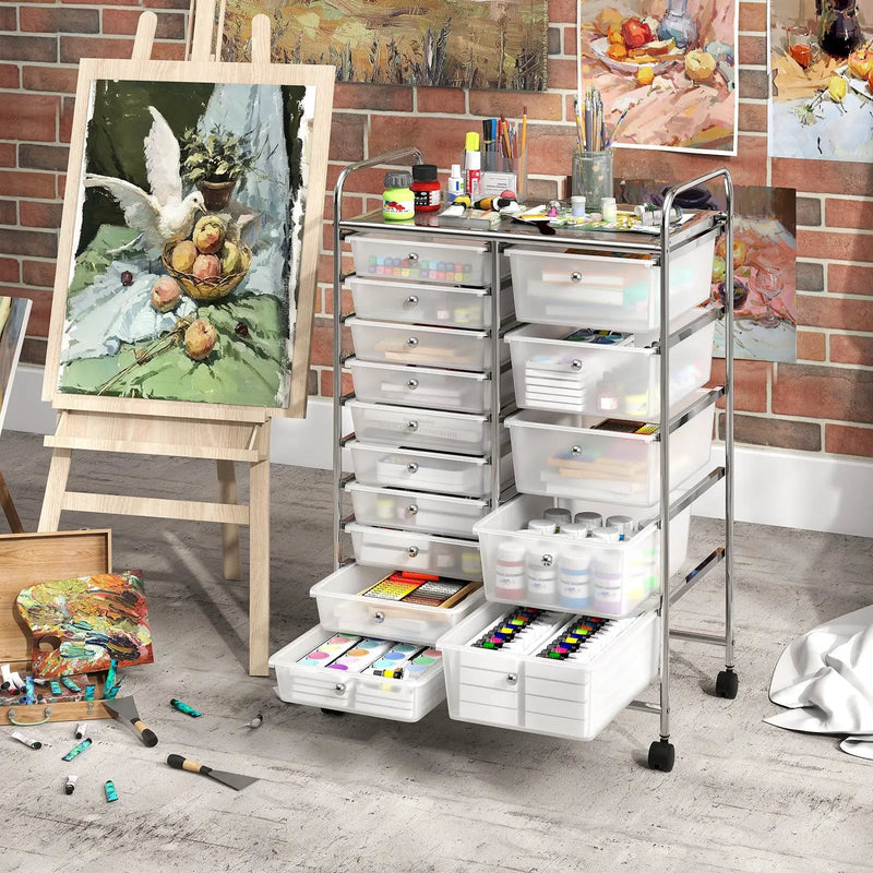 Rolling Storage Cart 15-Drawer Trolley with Chrome Plated Metal Frame by DirectDeals