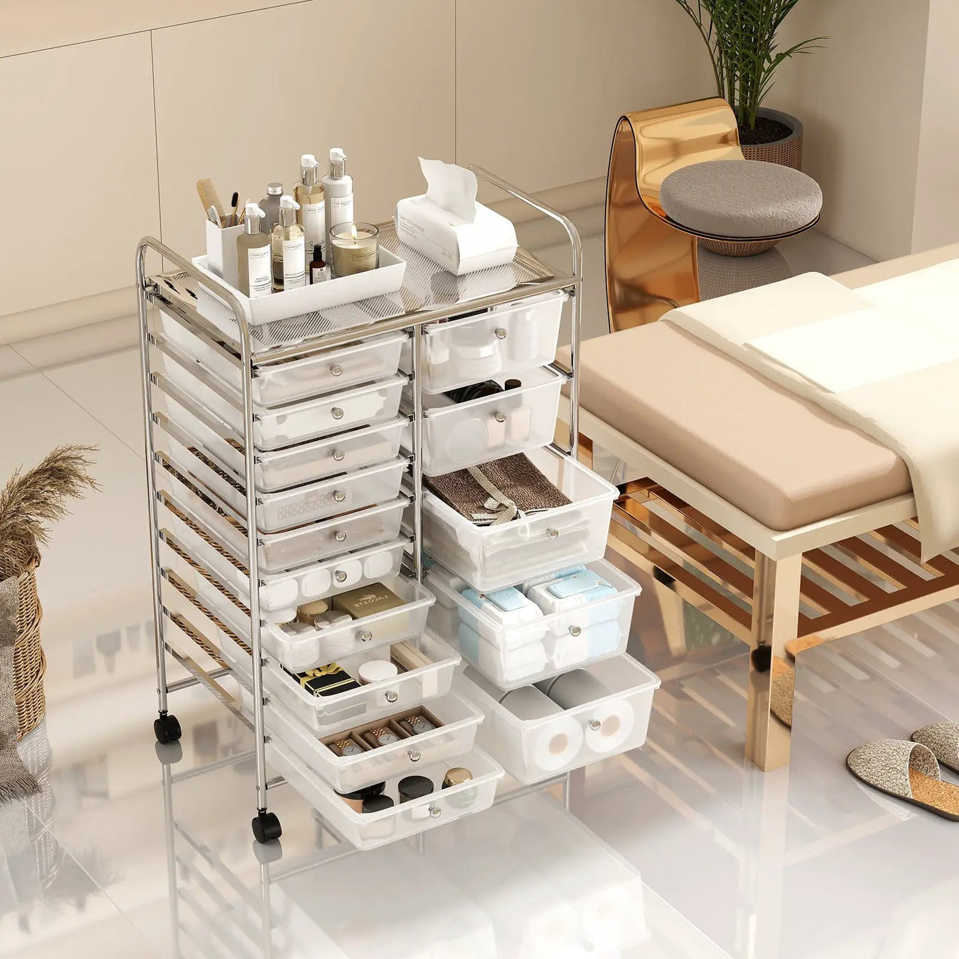 Rolling Storage Cart 15-Drawer Trolley with Chrome Plated Metal Frame by DirectDeals