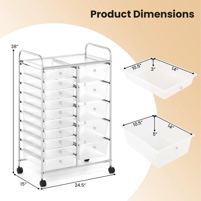 Rolling Storage Cart 15-Drawer Trolley with Chrome Plated Metal Frame by DirectDeals