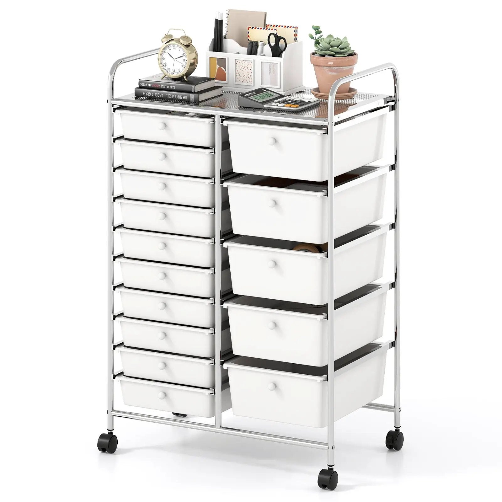Rolling Storage Cart 15-Drawer Trolley with Chrome Plated Metal Frame by DirectDeals
