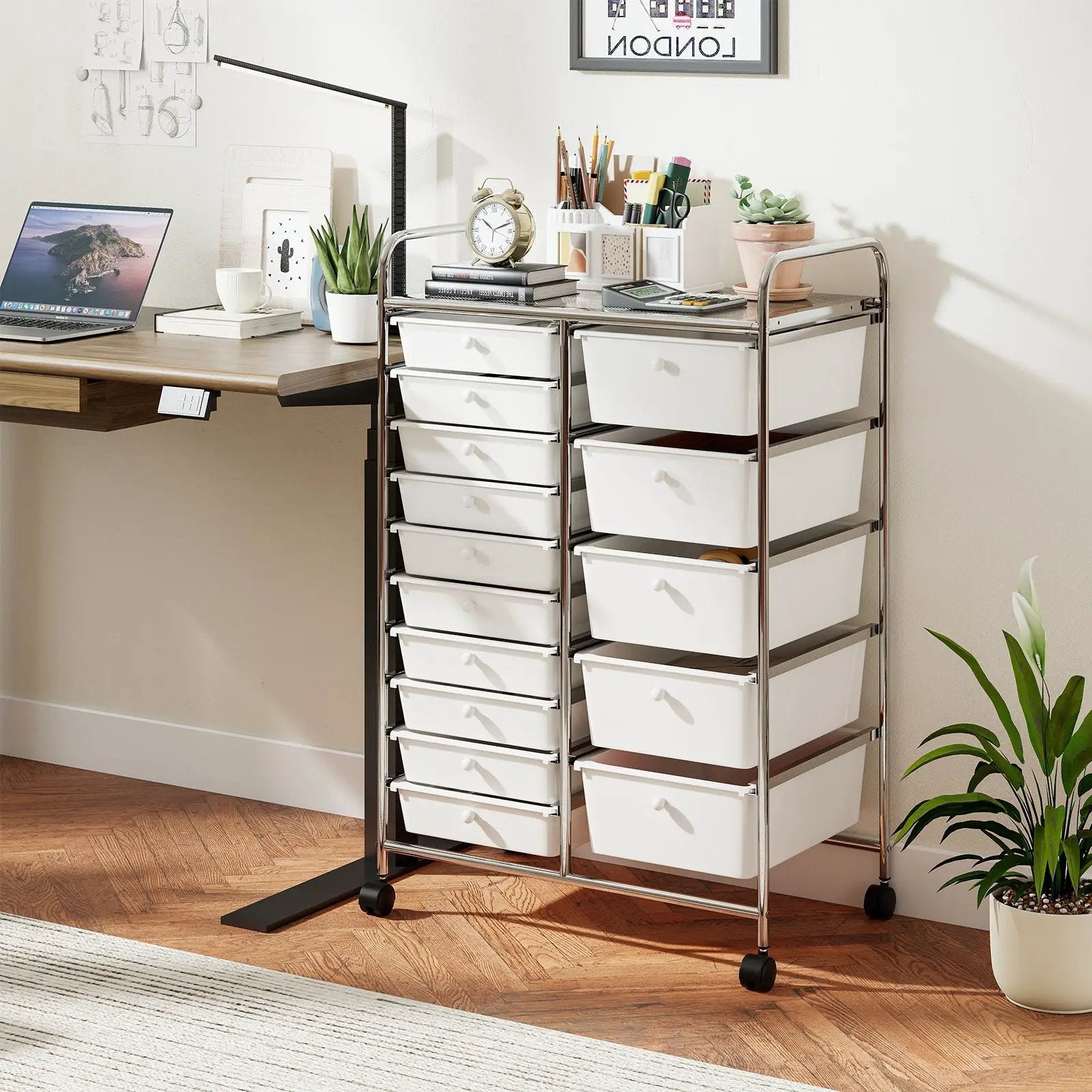 Rolling Storage Cart 15-Drawer Trolley with Chrome Plated Metal Frame by DirectDeals
