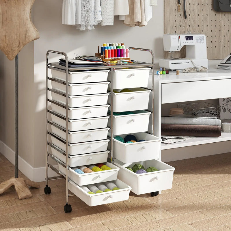 Rolling Storage Cart 15-Drawer Trolley with Chrome Plated Metal Frame by DirectDeals