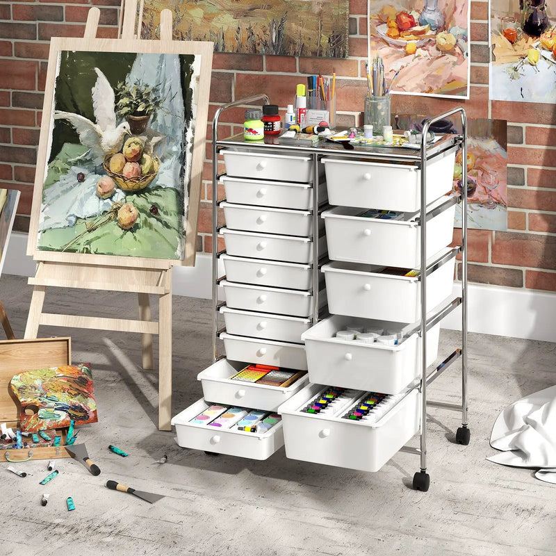 Rolling Storage Cart 15-Drawer Trolley with Chrome Plated Metal Frame by DirectDeals