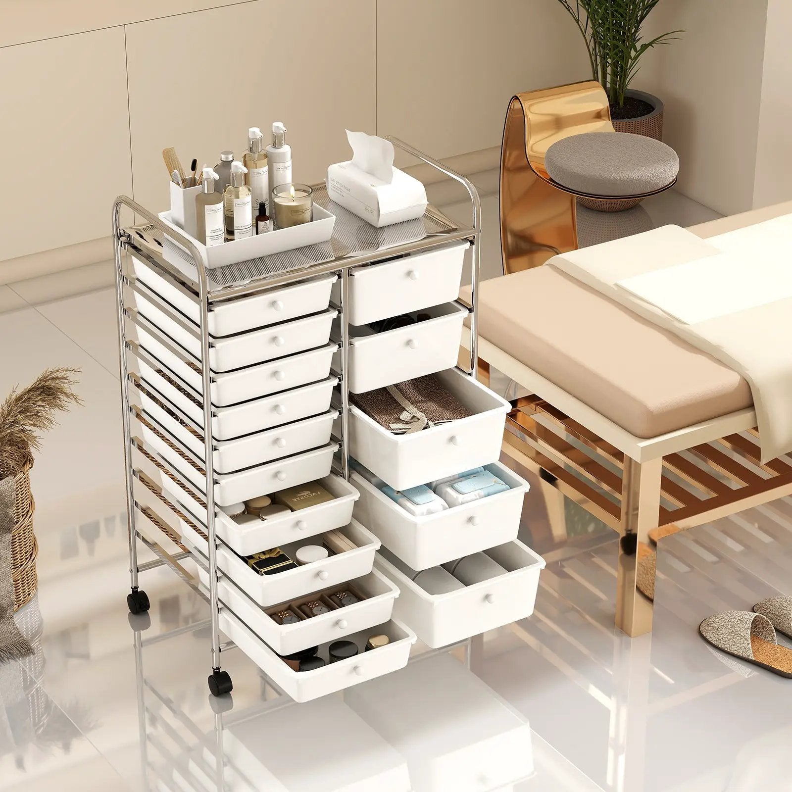 Rolling Storage Cart 15-Drawer Trolley with Chrome Plated Metal Frame by DirectDeals