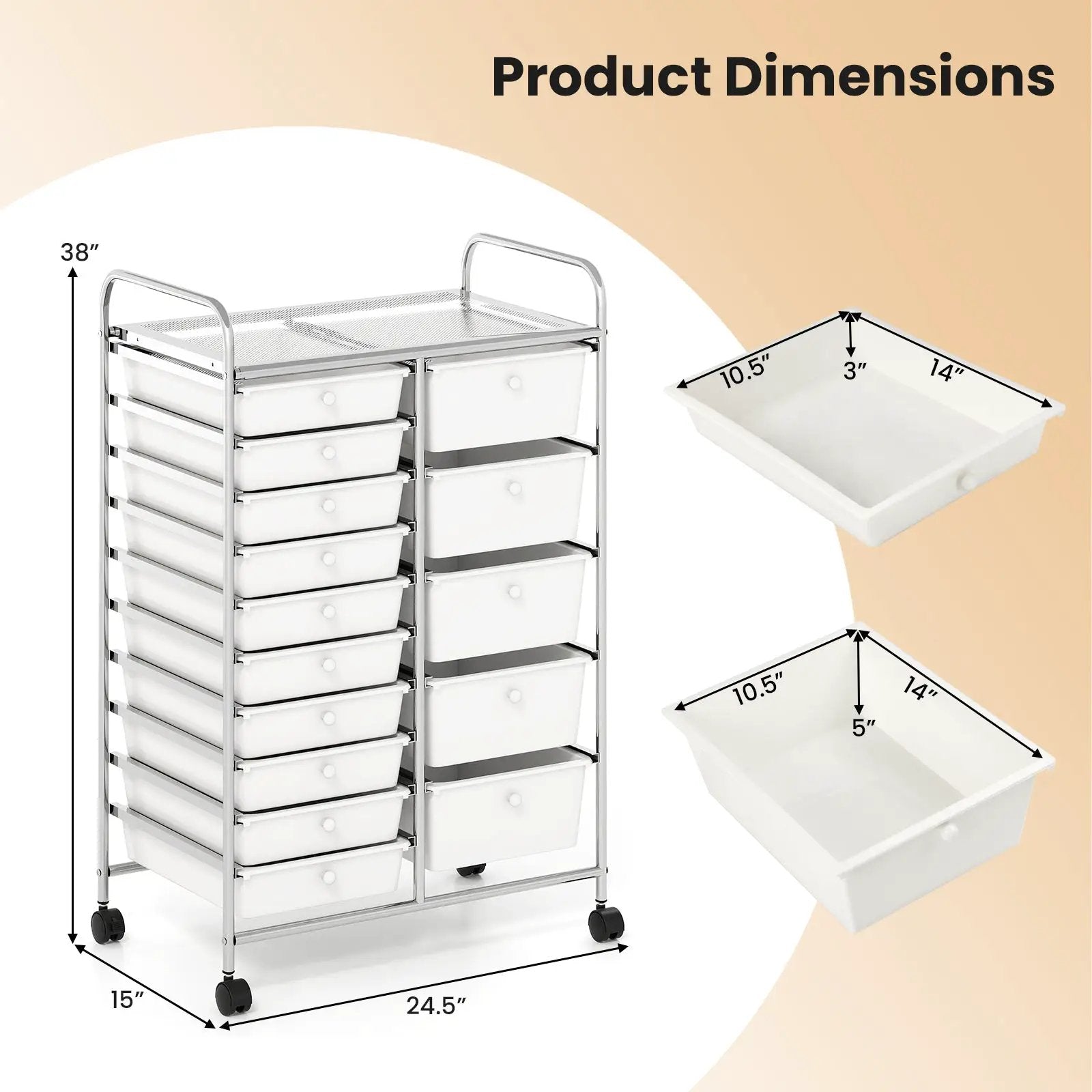 Rolling Storage Cart 15-Drawer Trolley with Chrome Plated Metal Frame by DirectDeals