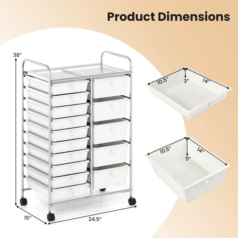 Rolling Storage Cart 15-Drawer Trolley with Chrome Plated Metal Frame by DirectDeals