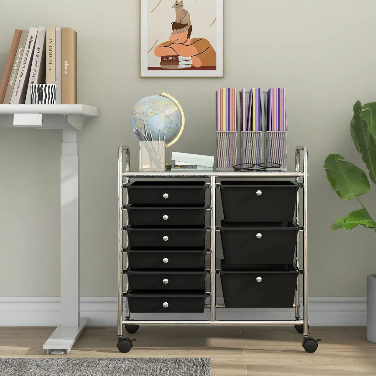 9-Drawer Rolling Storage Cart with Colorful Drawers and Metal Frame by DirectDeals