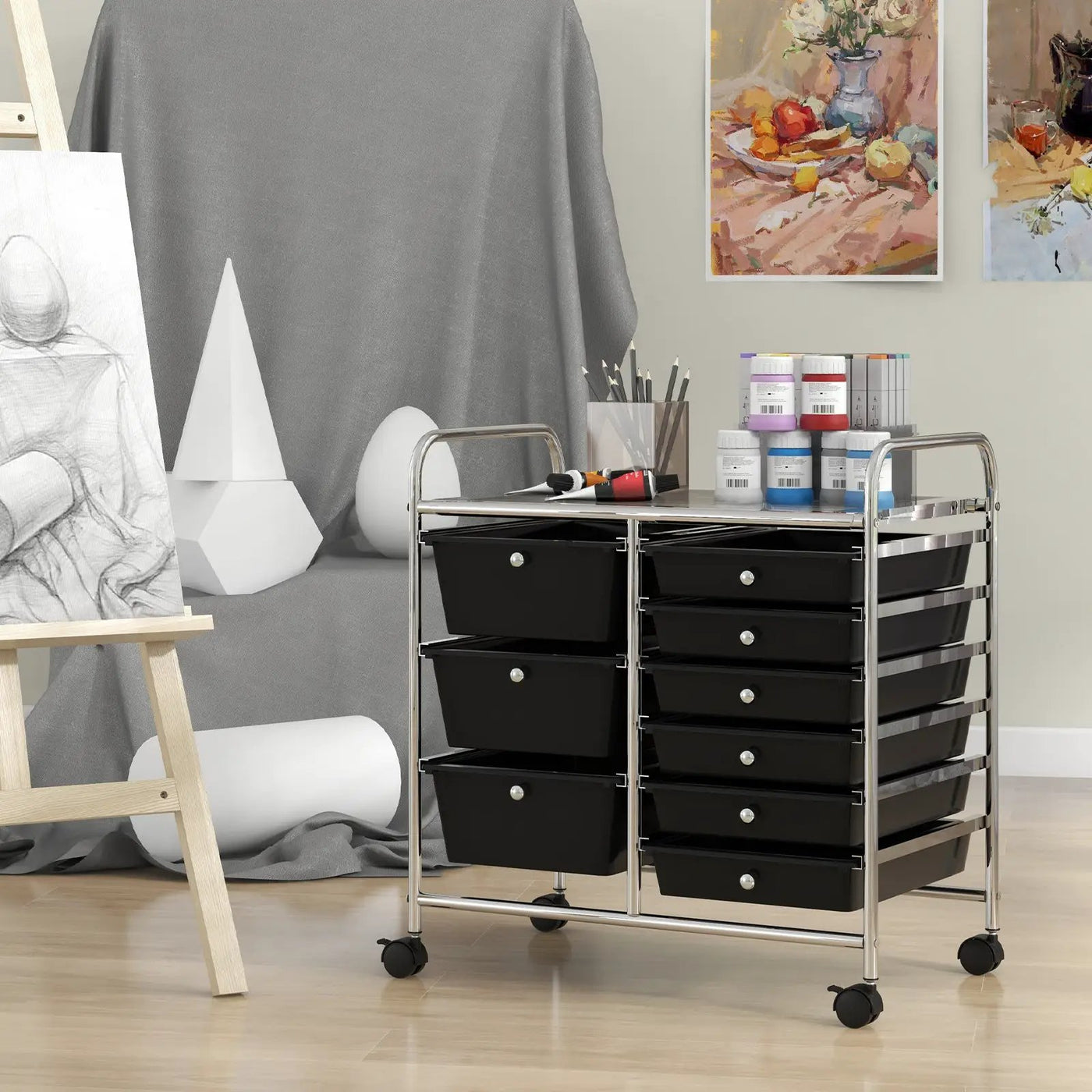 9-Drawer Rolling Storage Cart with Colorful Drawers and Metal Frame by DirectDeals