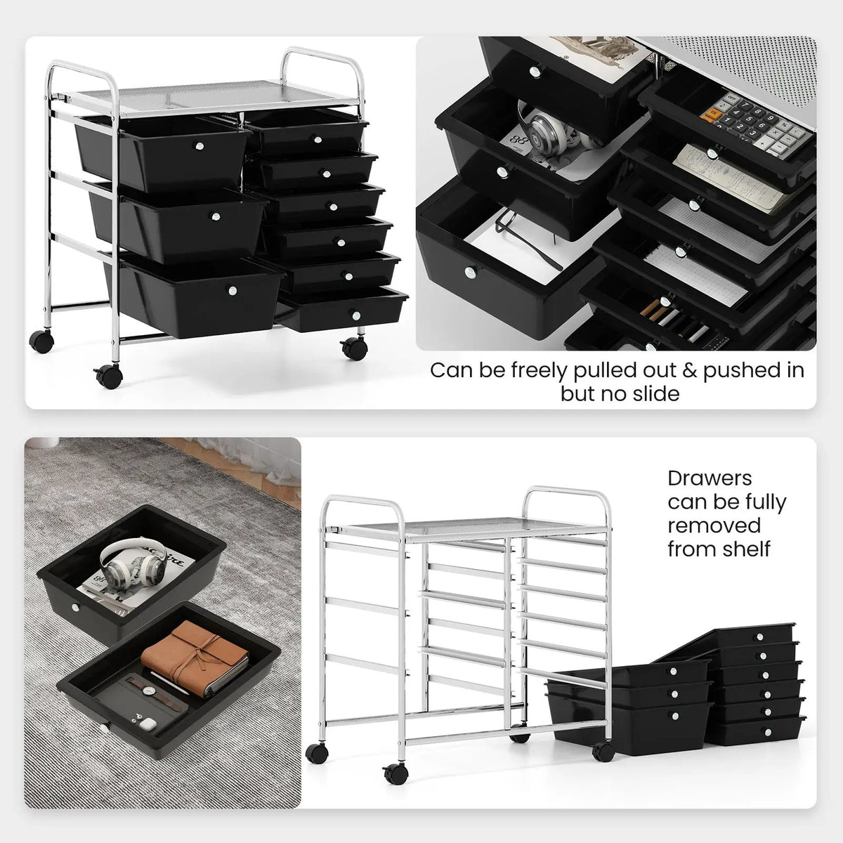 9-Drawer Rolling Storage Cart with Colorful Drawers and Metal Frame by DirectDeals
