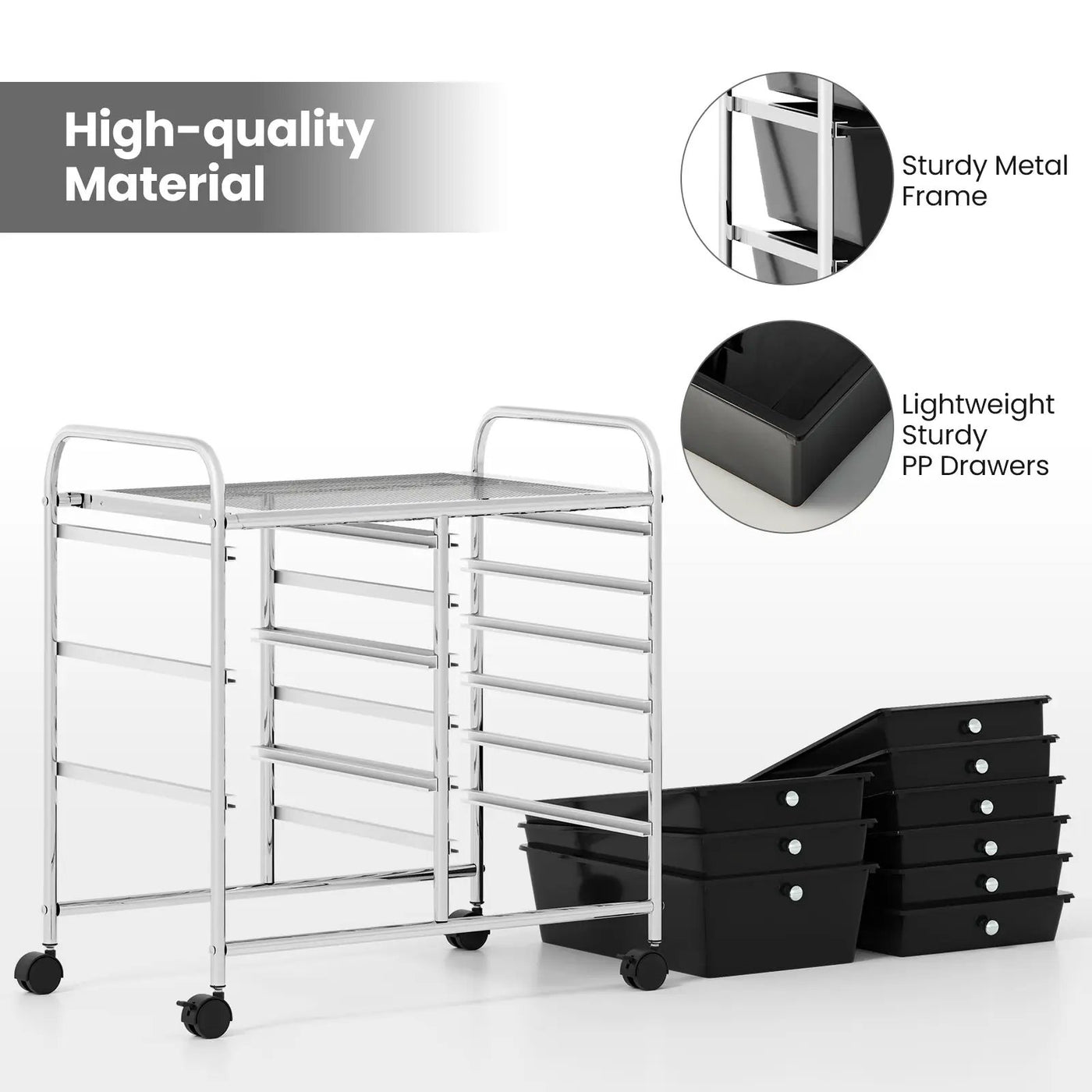 9-Drawer Rolling Storage Cart with Colorful Drawers and Metal Frame by DirectDeals