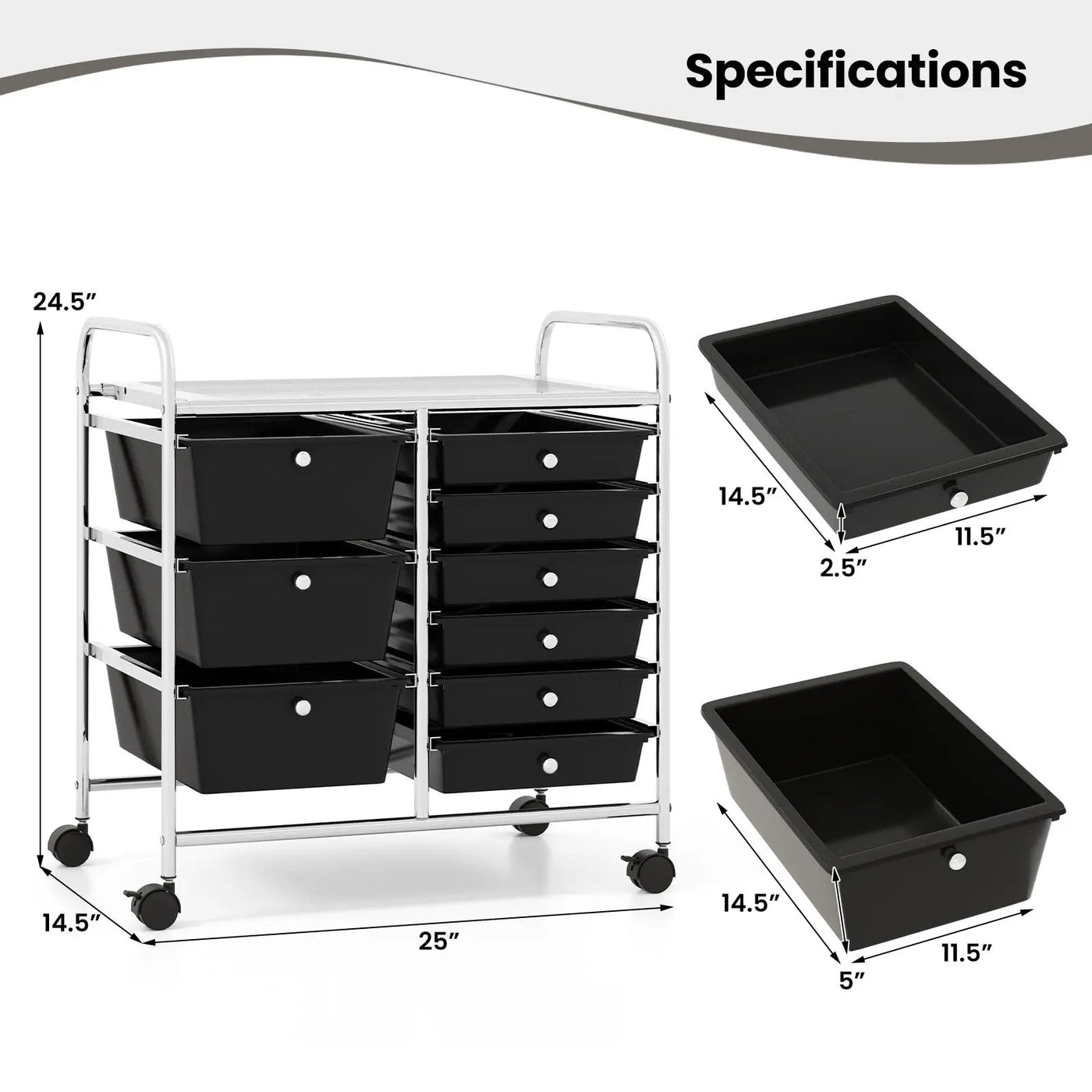 9-Drawer Rolling Storage Cart with Colorful Drawers and Metal Frame by DirectDeals