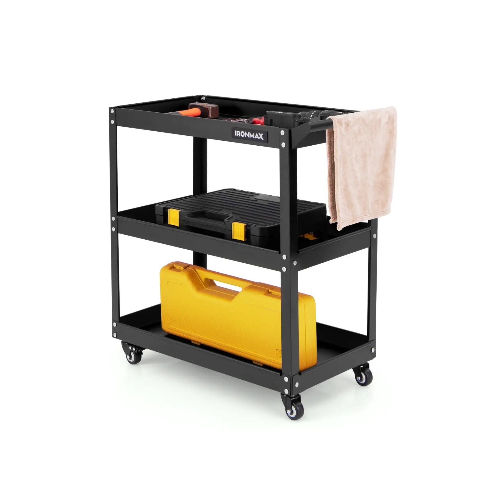 3-Tier Rolling Tool Cart with Spacious Shelves 4 Universal Wheels and 2 Brakes by DirectDeals