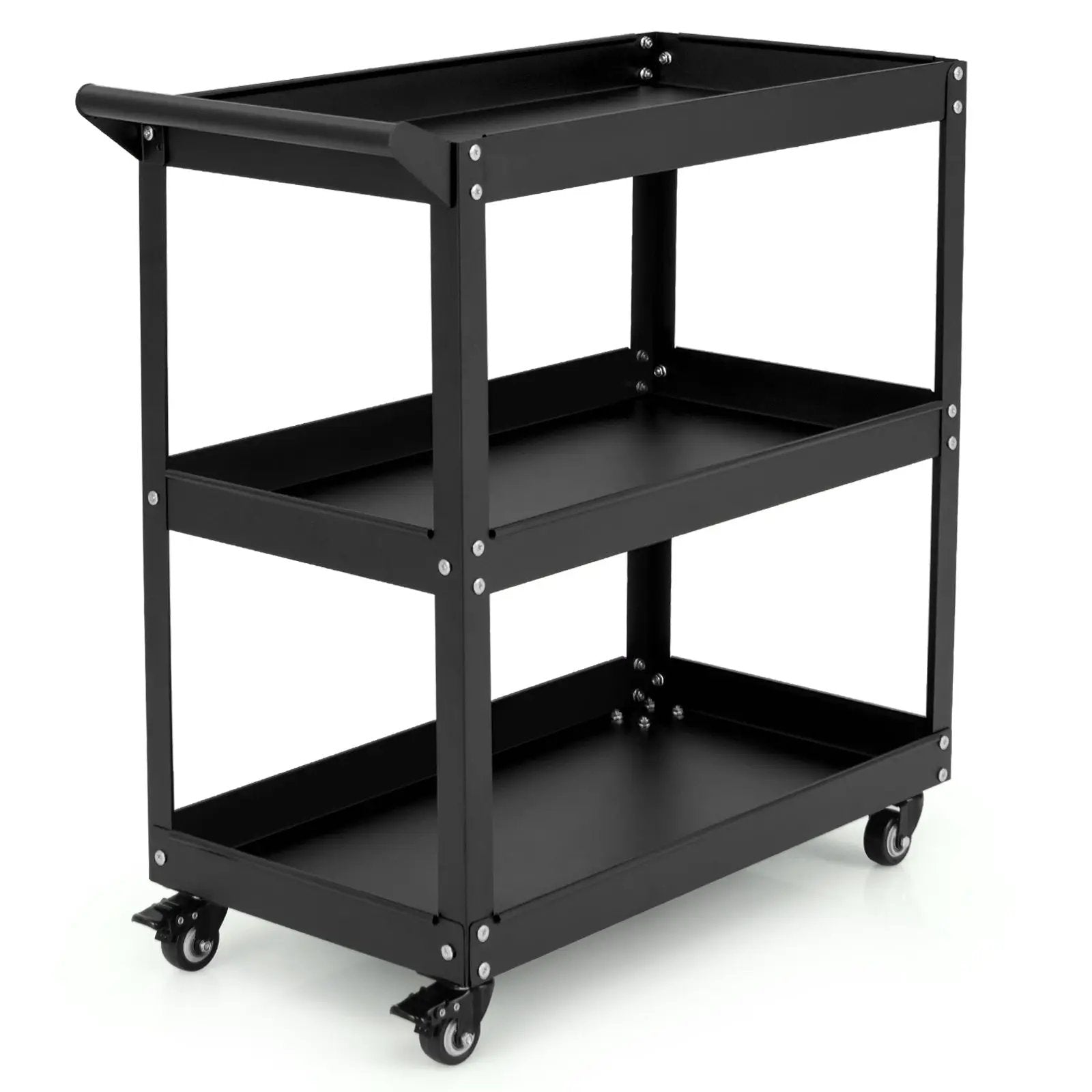 3-Tier Rolling Tool Cart with Spacious Shelves 4 Universal Wheels and 2 Brakes by DirectDeals