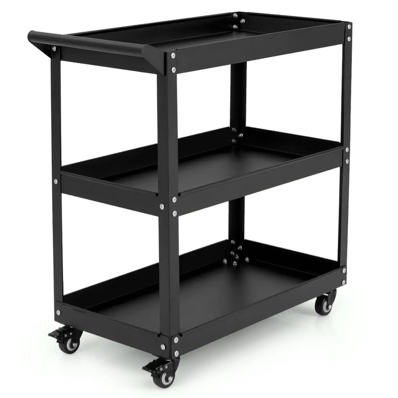 3-Tier Rolling Tool Cart with Spacious Shelves 4 Universal Wheels and 2 Brakes by DirectDeals