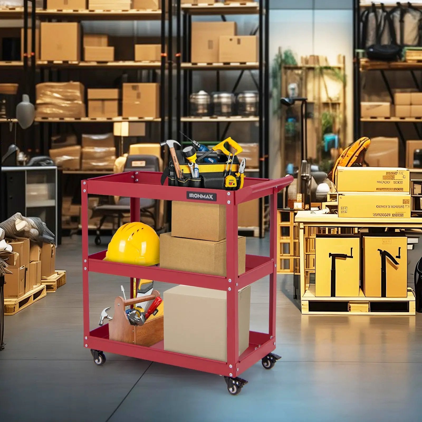 3-Tier Rolling Tool Cart with Spacious Shelves 4 Universal Wheels and 2 Brakes by DirectDeals