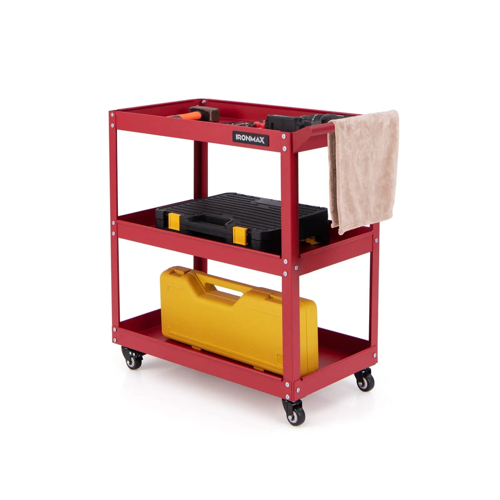 3-Tier Rolling Tool Cart with Spacious Shelves 4 Universal Wheels and 2 Brakes by DirectDeals