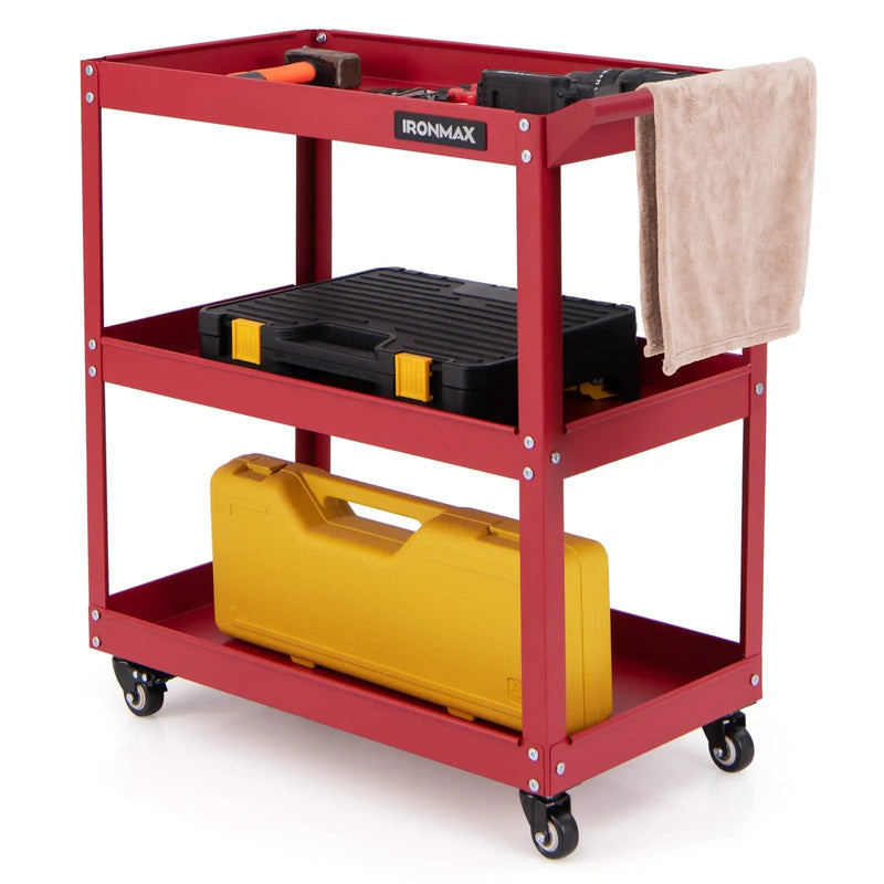 3-Tier Rolling Tool Cart with Spacious Shelves 4 Universal Wheels and 2 Brakes by DirectDeals