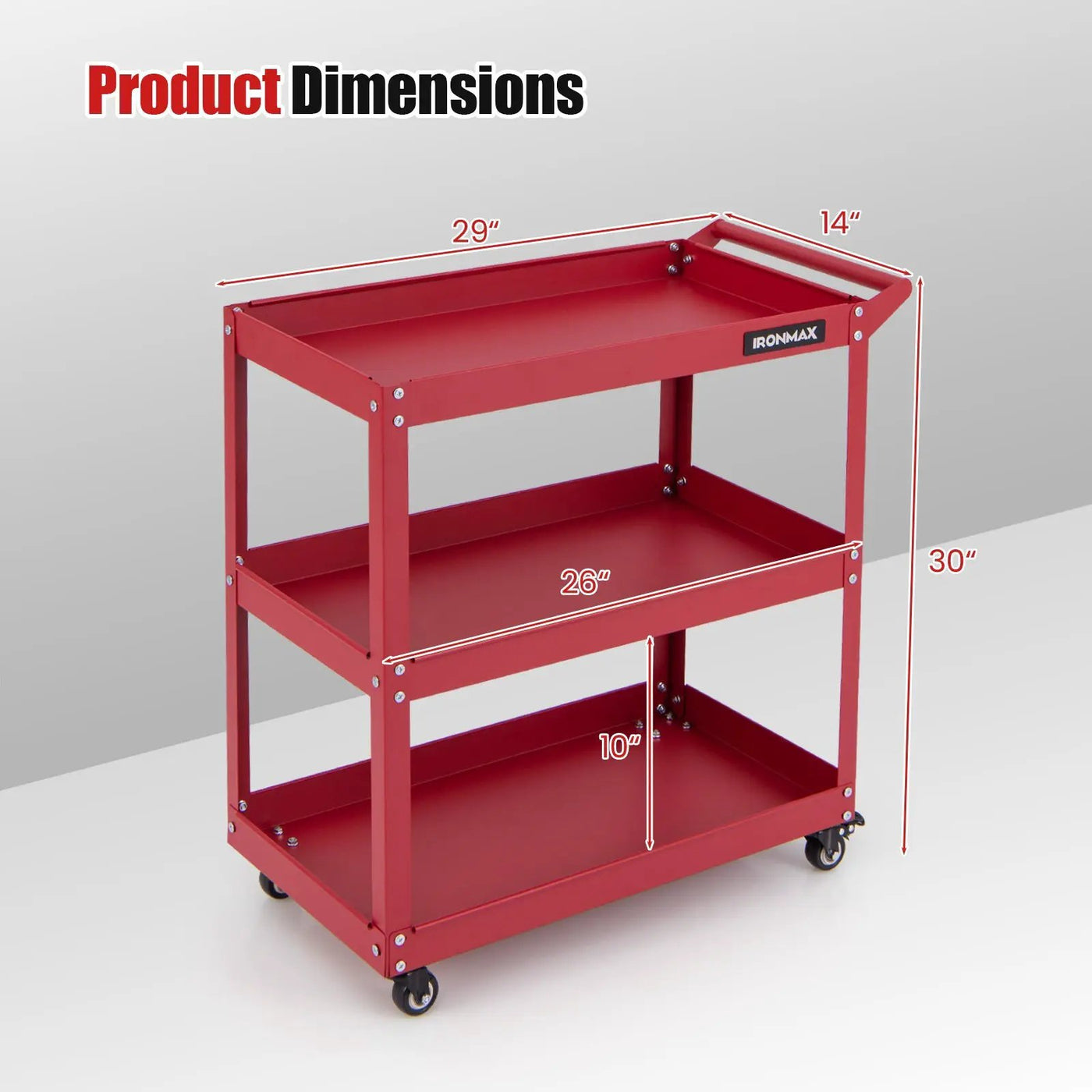 3-Tier Rolling Tool Cart with Spacious Shelves 4 Universal Wheels and 2 Brakes by DirectDeals