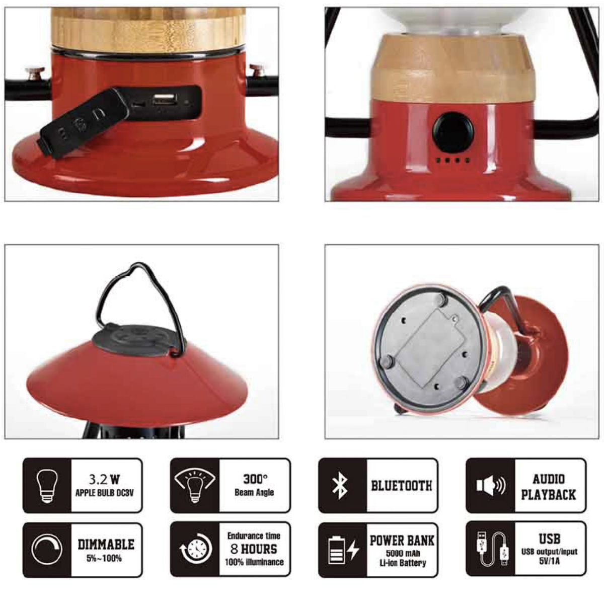 TRU De-LIGHT ROMANTICO LED All-in-One Lamp, Rechargeable, Bluetooth Music Speaker - FIRE RED / YELLOW / AUQA BLUE / GREEN / BLACK, photo 7 of 19