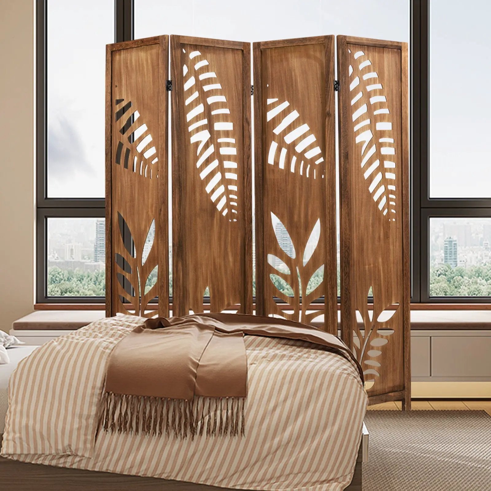 Room Divider 5.6 FT Folding Partition Stand with Double Action Metal Hinges by DirectDeals