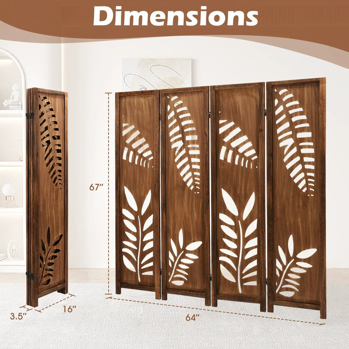 Room Divider 5.6 FT Folding Partition Stand with Double Action Metal Hinges by DirectDeals