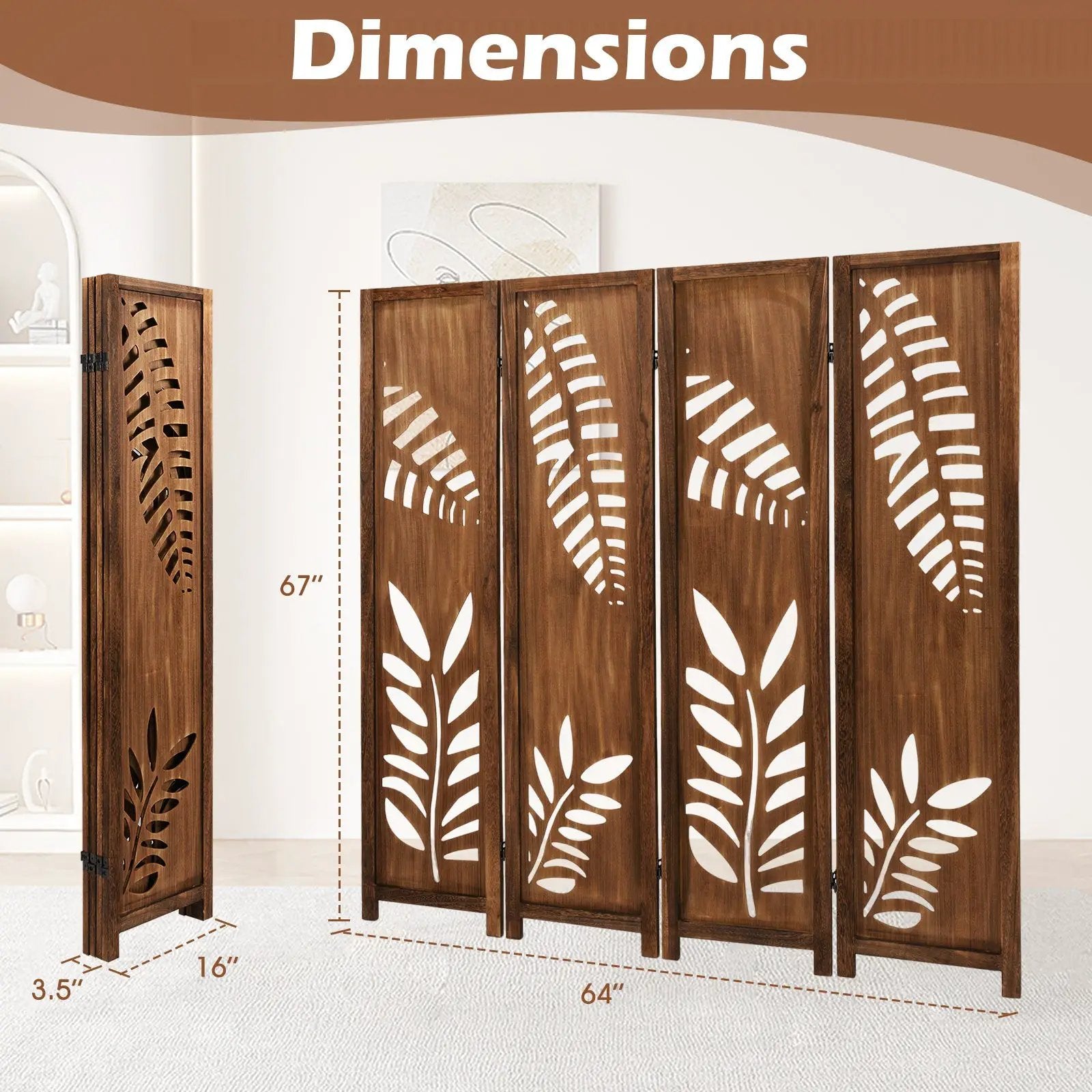 Room Divider 5.6 FT Folding Partition Stand with Double Action Metal Hinges by DirectDeals