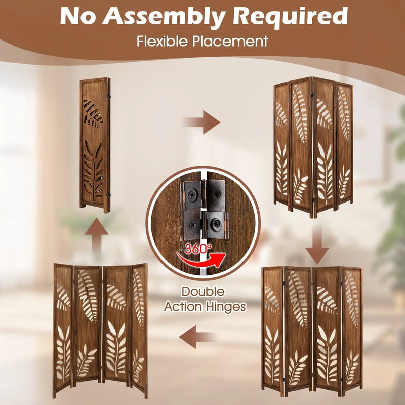 Room Divider 5.6 FT Folding Partition Stand with Double Action Metal Hinges by DirectDeals