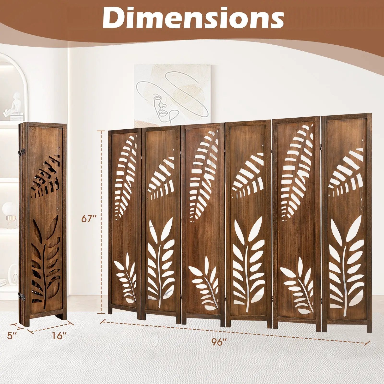 Room Divider 5.6 FT Folding Partition Stand with Double Action Metal Hinges by DirectDeals
