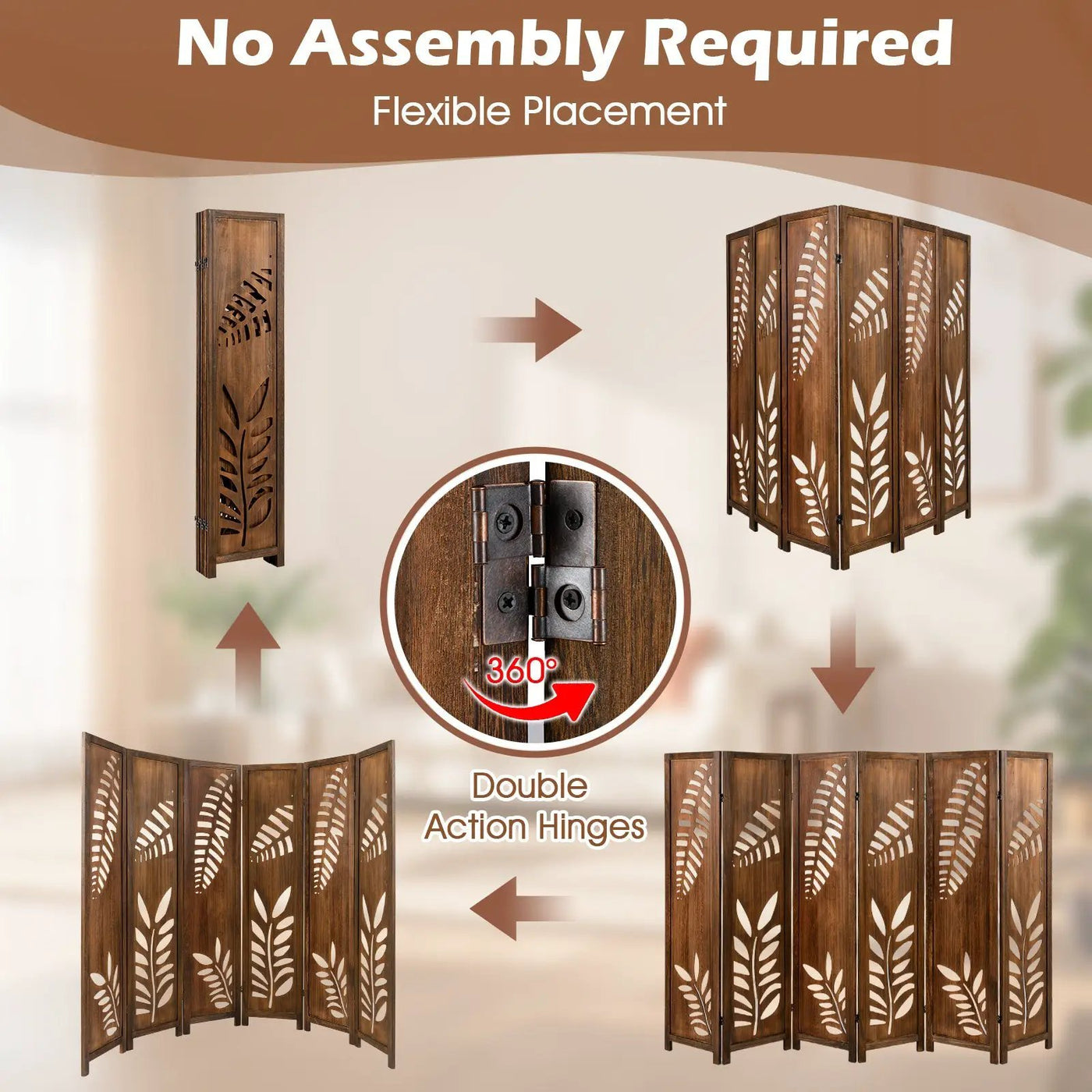 Room Divider 5.6 FT Folding Partition Stand with Double Action Metal Hinges by DirectDeals