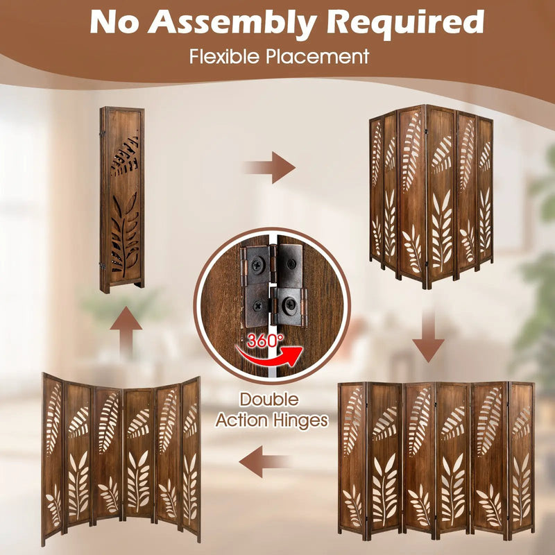 Room Divider 5.6 FT Folding Partition Stand with Double Action Metal Hinges by DirectDeals