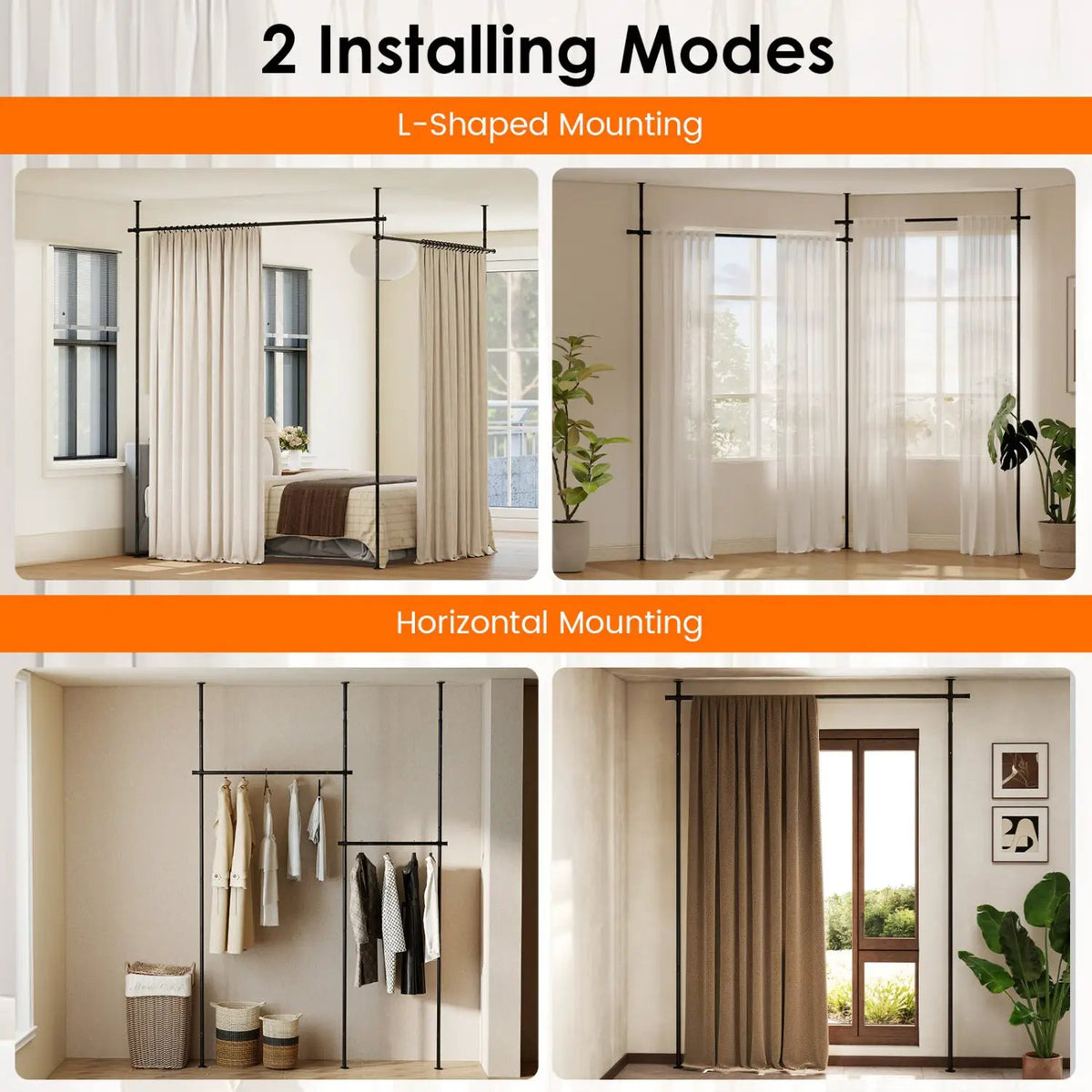 Room Divider Curtain Rod with Adjustable Floor to Ceiling Tension Rod (Curtains Not Included) by DirectDeals