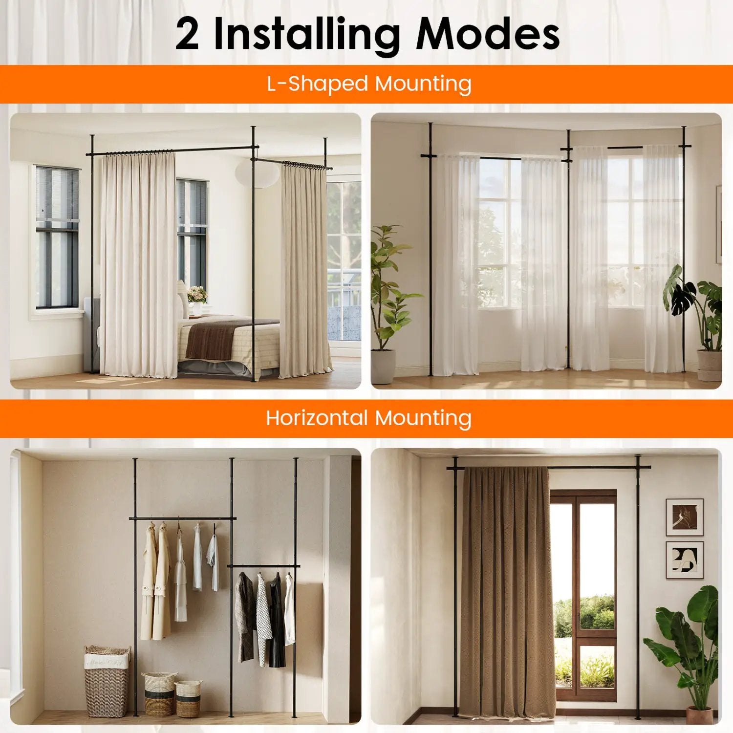 Room Divider Curtain Rod with Adjustable Floor to Ceiling Tension Rod (Curtains Not Included) by DirectDeals