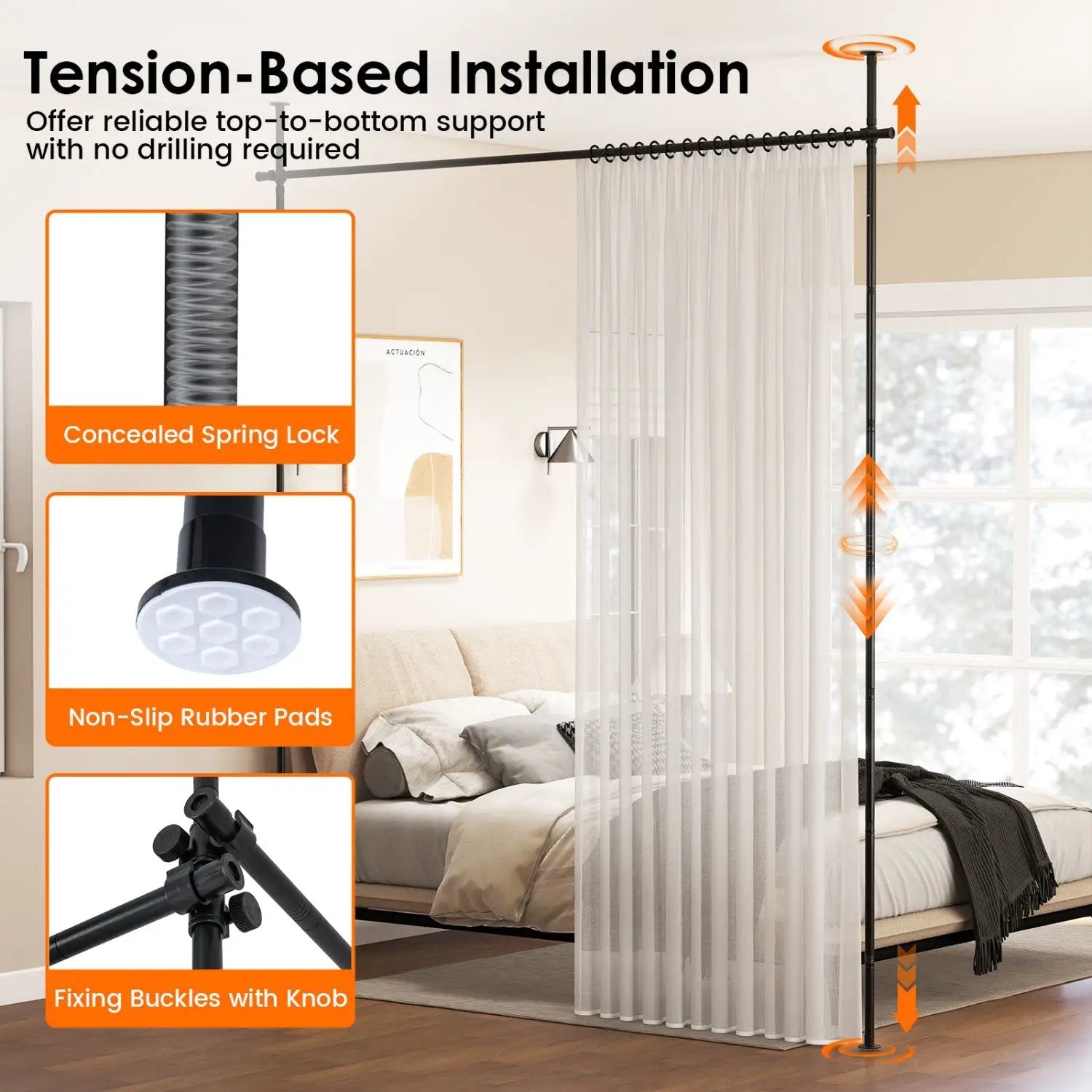 Room Divider Curtain Rod with Adjustable Floor to Ceiling Tension Rod No Drilling Required by DirectDeals